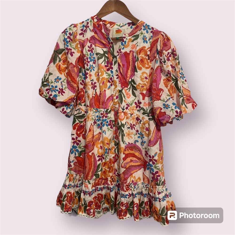 FARM Rio Bananas Printed Cotton Mini Dress Sz X-Small